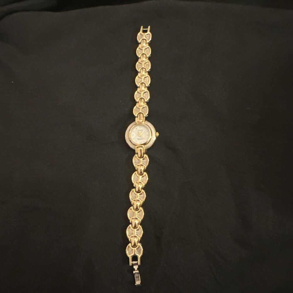 Vintage Omax Ladies Two Tone Quartz Watch Crystal Bezel New Battery Running